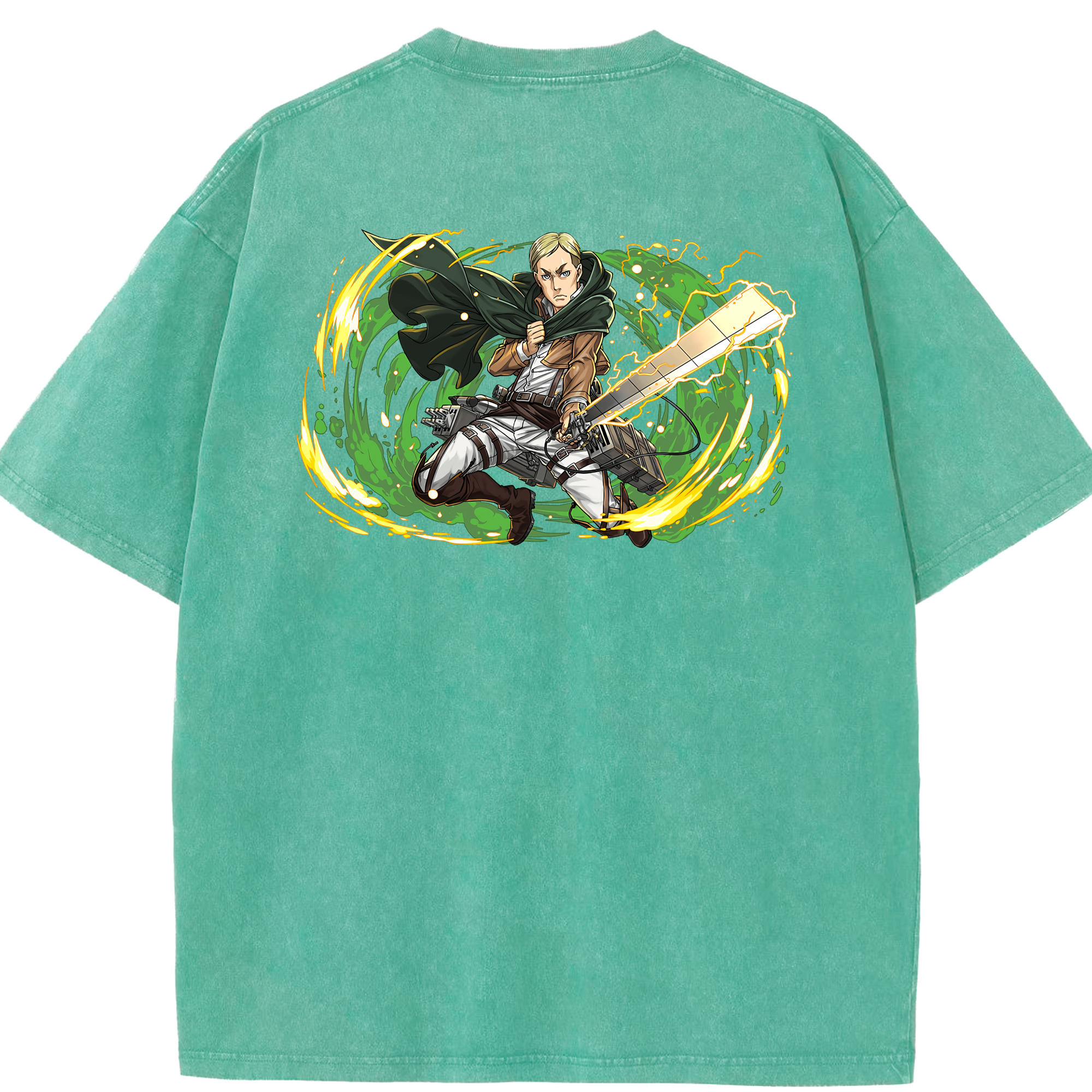 （画像用） 進撃の巨人 エルヴィン・スミス Attack on Titan Erwin Smith 綿100% ヴィンテージ風 半袖Tシャツ（背面プリント）